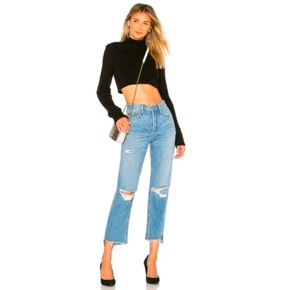 GRLFRND Helena Jeans Size 26" Waist Mid-Rise Distressed Ripped Straight Crop - Picture 1 of 5